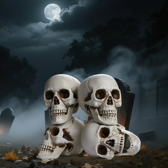 Yesocm 4 Pcs Life Size Skeleton Skull Halloween Realistic Human Model Moving Jaw Outdoor Indoor Decorations
