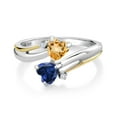 thumbnail image 2 of Gem Stone King 0.98 Cttw Citrine Blue Created Sapphire and White Lab Grown Diamond 2 Heart Promise Couple Engagement Mother Ring | 925 Sterling Silver and 10K Yellow Gold Yellow | Size 5, 2 of 5