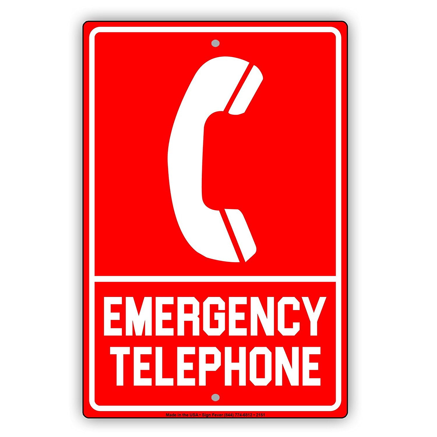 Emergency Telephone With Graphic Safety Alert Warning Notice Aluminum