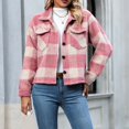 thumbnail image 4 of Heiheiup Women's Casual Fashion Jacket Short Plaid Fleece Button New Woolen Jacket Jacket Jacket, 4 of 9