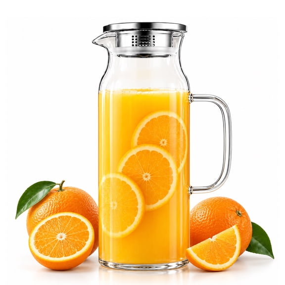 68 oz Glass Pitcher with Lid, 2L Water Pitcher with Handle, Large Glass Carafe for Iced Tea, Juice, Coffee and Daily Beverage Storage