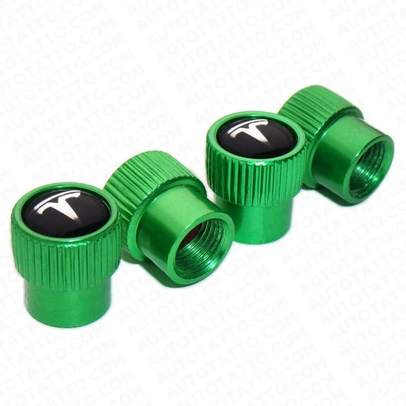 4pcs Universal Fit Tesla Car Wheels Tire Air Valve Caps Stem Dust Cover Green