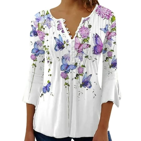 

LBECLEY Long Sleeves Shirt Women Women s Autumn and Winter Vintage Printed V Neck Slim Striped Blouse Long Sleeve Sleep Shirt Pack Polyester Purple Xxl