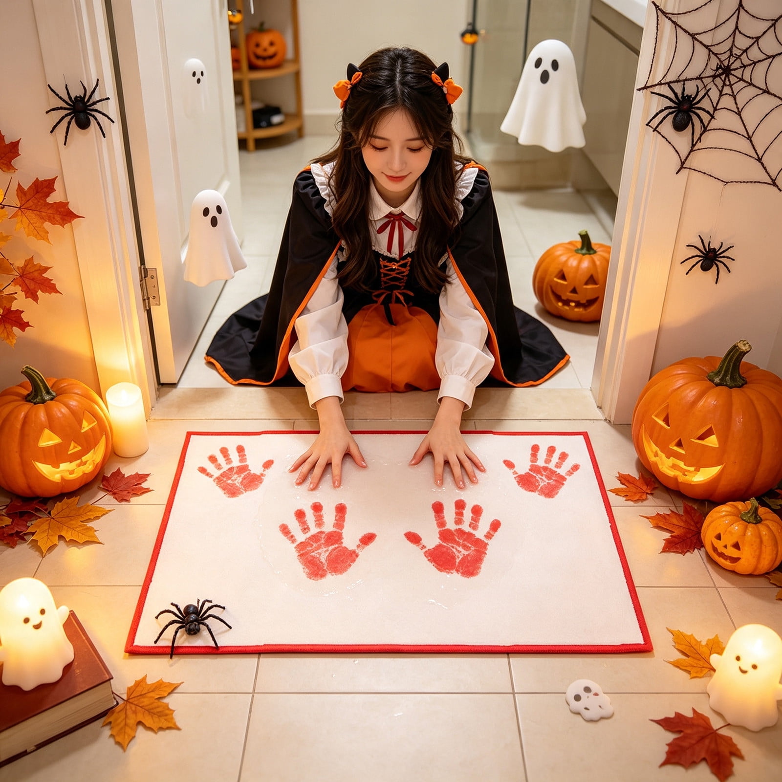 Color Changing Bath Mat - Durable PVC mat, lightweight and water-activated. Turns red when wet for Bathroom, Party, and Halloween Decor, 16" x 28"