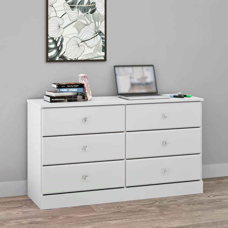 Prepac Astrid Classic Long Chest, Horizontal 6 Drawer Wooden