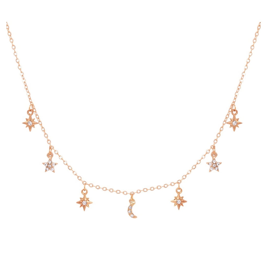 Pave Moon \u0026 Stars Choker Necklace, Gold 