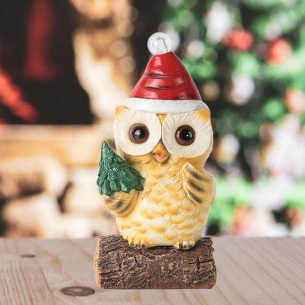Escultura de búho de Navidad, adorno de búho, con luz, estatua de búho artesanal, figura decorativa para escritorio, sala de estar, gabinete, mesa, árbol de Navidad
