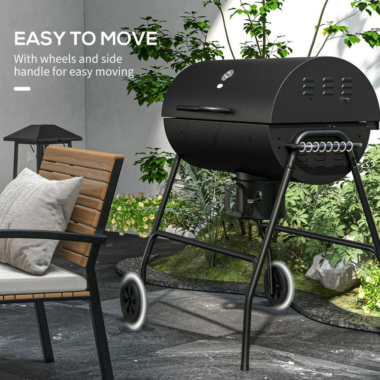 Outsunny Barrel Charcoal BBQ Grill with 420 sq.in. Cooking