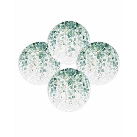 Round Placemats Set of 4 Sage Green Eucalyptus Leaves Place Mats Washable Woven Placemat Leaf Plant Circle Braided Table Mat for Kitchen Dining Table Party Home Decor 15 Inch