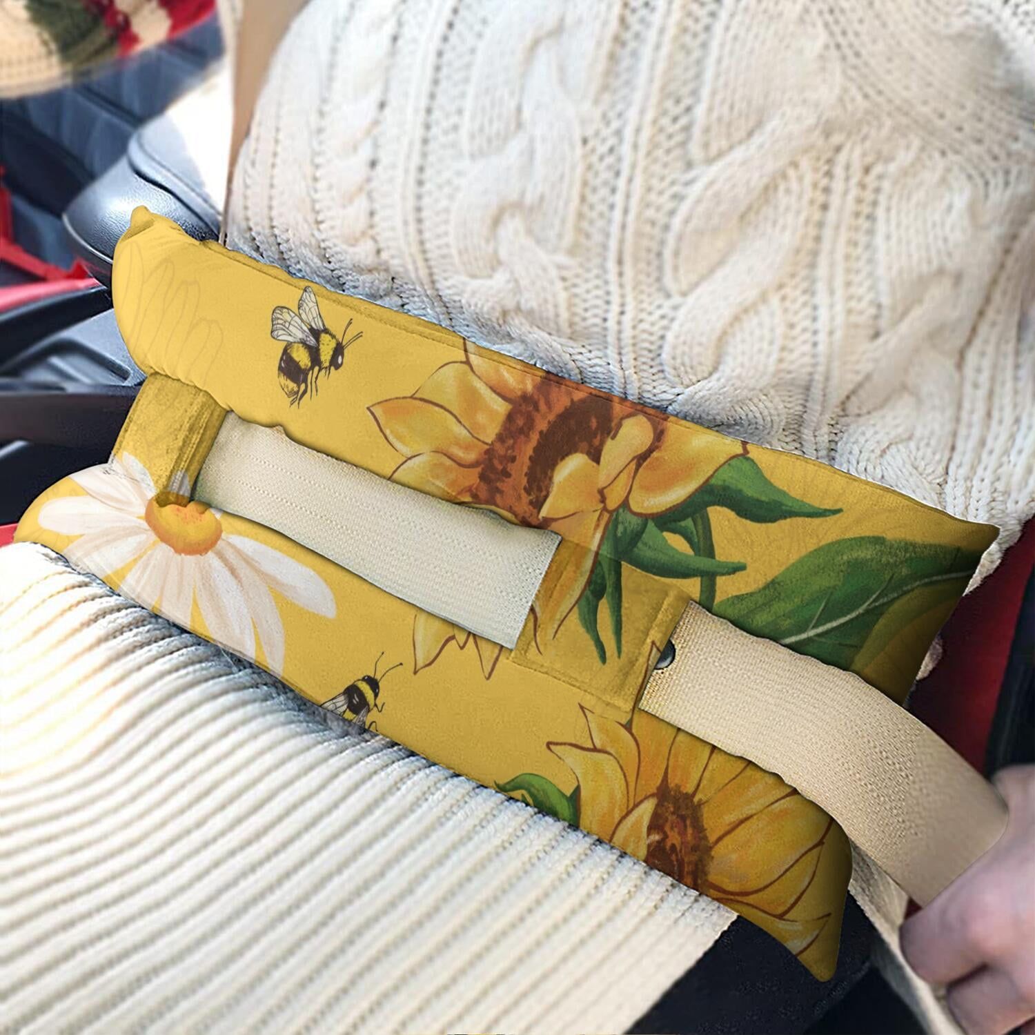 Golden Sunflower Print Seatbelt Pillow Post-Surgery Mastectomy & Heart Surgery Comfort Rustic Farmhouse Floral Car Accessory