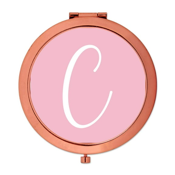 Koyal Wholesale Rose Gold Compact Mirror Bridesmaid's Wedding Gift, Blush Pink, Monogram Letter C, 1-Pack
