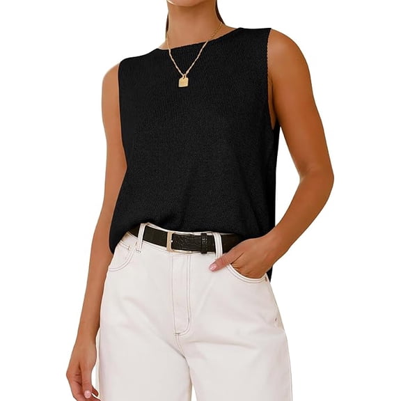 BTFBM Sleeveless Sweater Tops for Women Crew Neck Lightweight Casual Loose Tank Summer Outfits Fashion Clothing