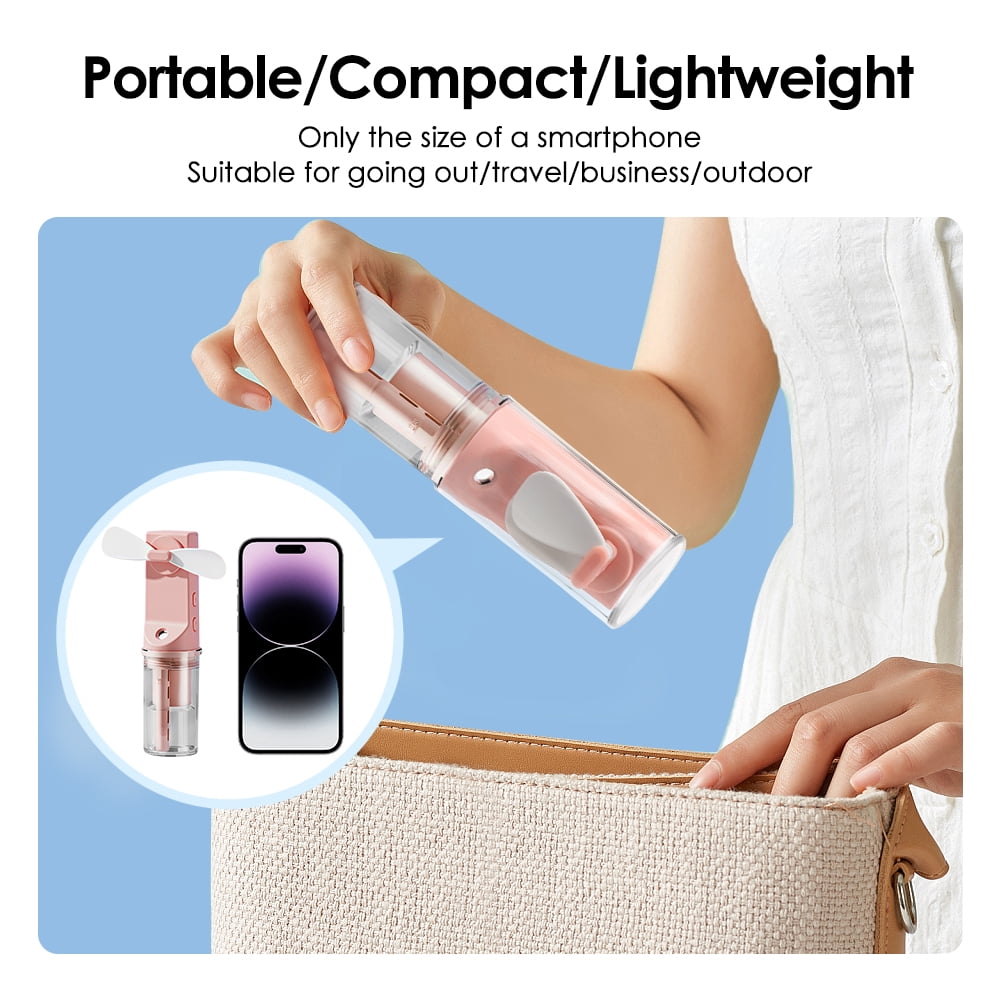 Portable Misting Fan, Handheld Fan with Mister, Rechargeable Operated Spray Water Mist Fan, 4 Speeds Small Foldable Personal Cooling Fans for Home Camping Outdoor Travel, White