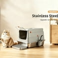 thumbnail image 3 of 4-Mode Switchable Stainless Steel Cat Litter Box, Leak-Proof Easy Clean Medium Litter Box with Sand-Proof Pedal & Scoop for Multi-Cat Families, 3 of 4