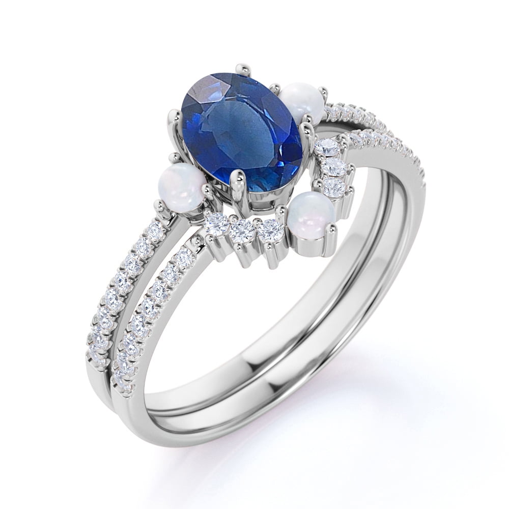 1.25 Carat Blue Sapphire and Diamond Engagement Ring in 14K Rose Gold for Women, Women's, Size: 8, Pink