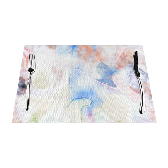 YFYANG Washable Heat-Resistant Placemats, 70% PVC/30% Polyester, Ink Watercolor Art Kitchen Table Mat, 12" x 18" 1 Piece