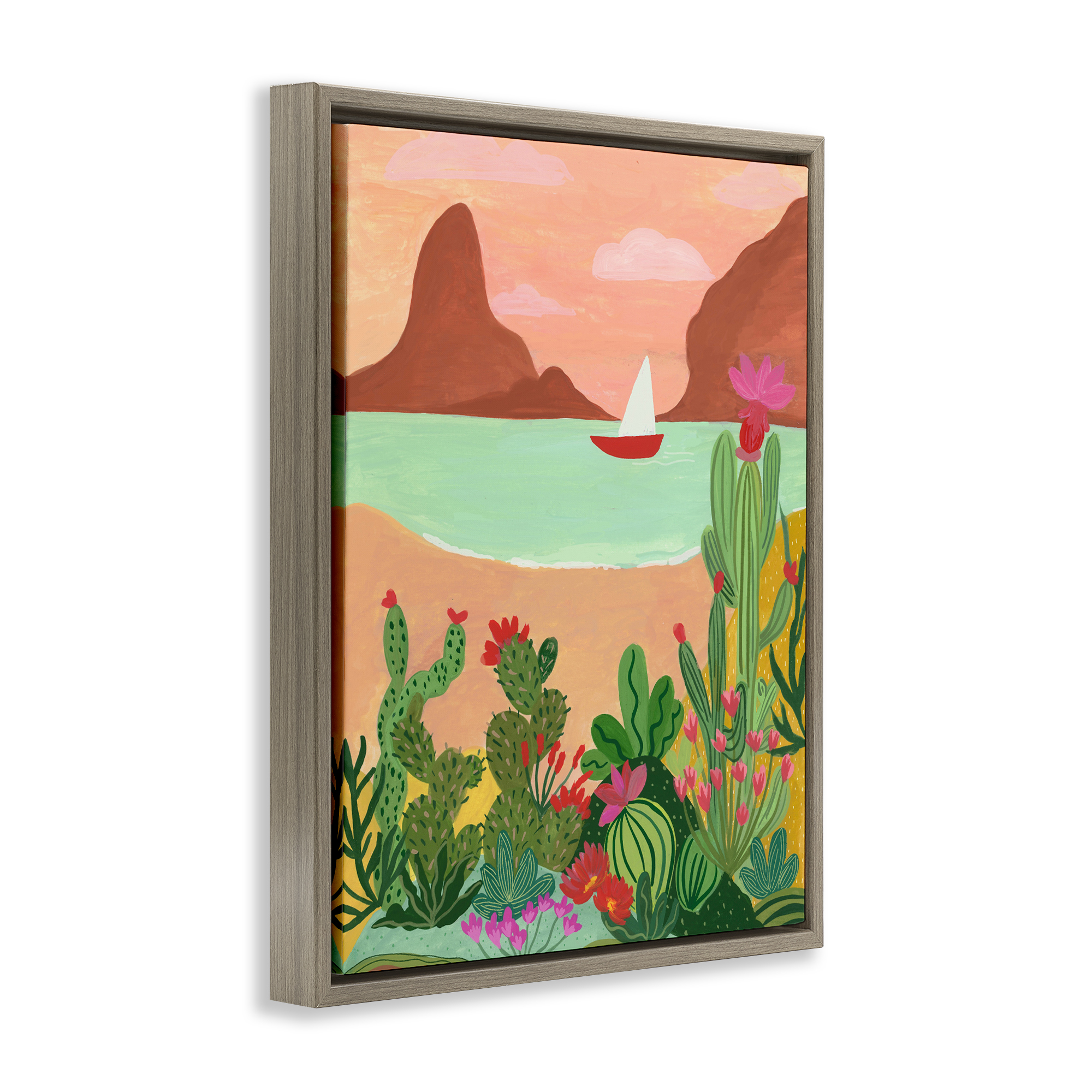 Desert Oasis Boat Brown Framed Floater Canvas Wall Art, design by Nabeela Rumi