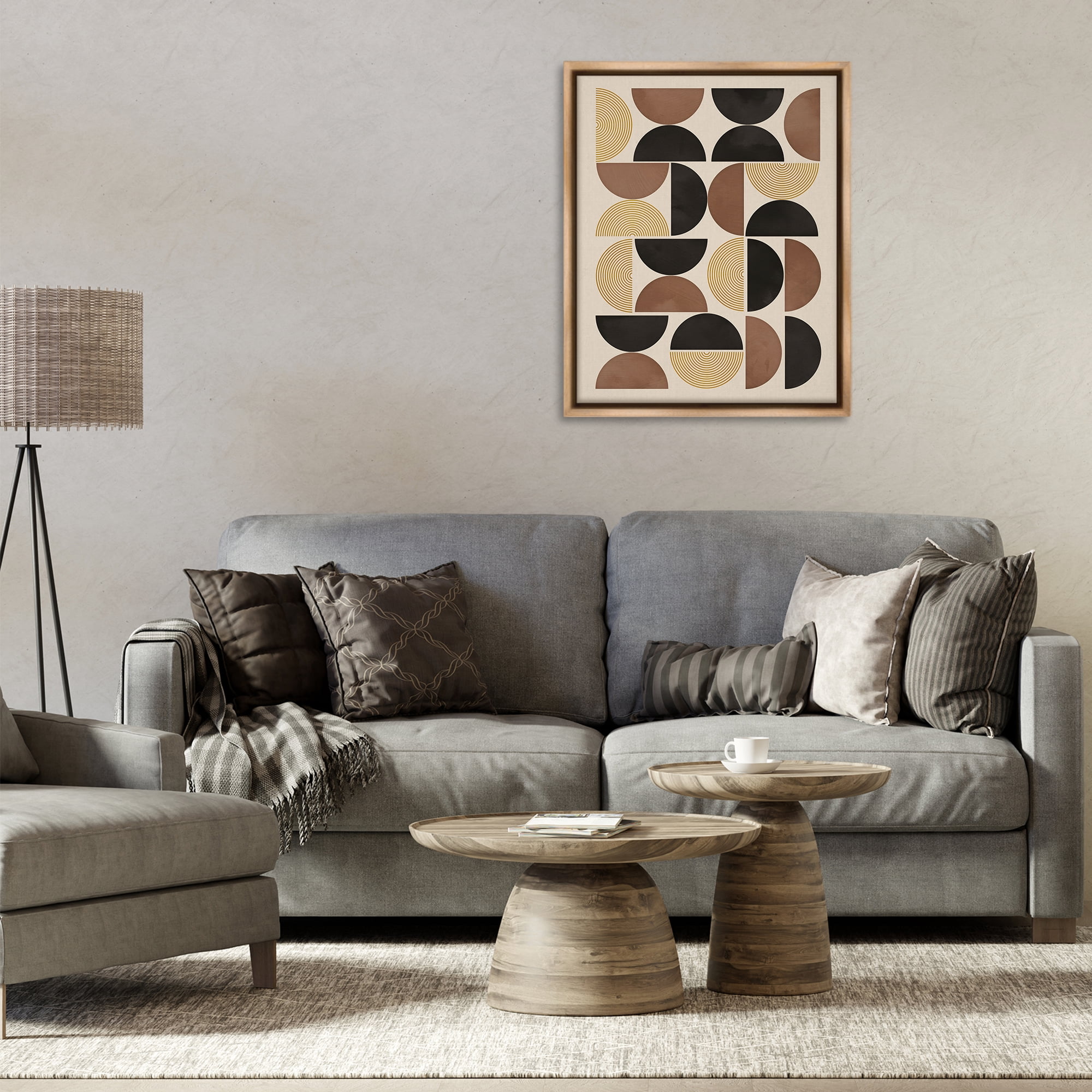Stupell Industries Midcentury Geometric Arches Abstract Painting Brown Floater Framed Canvas Art Print Wall Art, 25 x 31