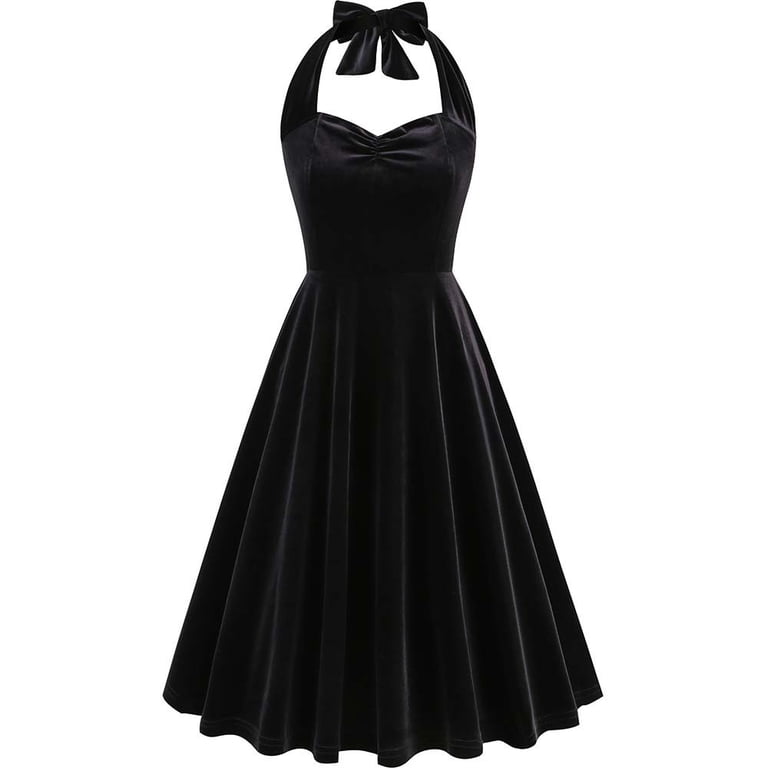 OSFVNOXV Halter Velvet Dress for Women Retro 1960s Dress Sleeveless High  Waist Bodycon A-Line Swing Mini Dress for Prom Gown Party - Walmart.com