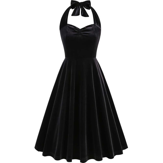 Penkiiy Robe en Velours à Col Licou pour Femme, Dos Nu, Fendue, Robe Sirène en Velours, Robe de Cocktail Licou pour Fête, m Noir