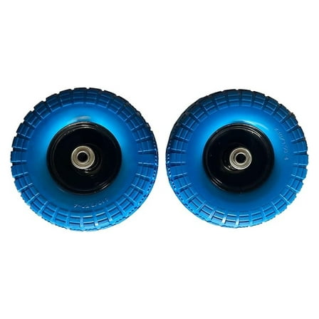 Flat-Free Tires 10 Inch Wagon Wheels - 2 Pack Blue Solid Rubber Replacement Cart Dolly Wheels for Hand Trucks, Wheelbarrows & Garden Carts
