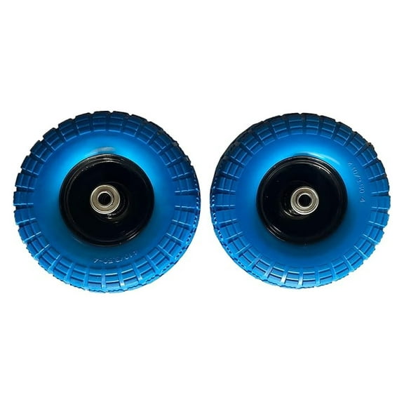 Flat-Free Tires 10 Inch Wagon Wheels - 2 Pack Blue Solid Rubber Replacement Cart Dolly Wheels for Hand Trucks, Wheelbarrows & Garden Carts