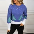thumbnail image 2 of Women's Christmas Sweater Holiday Graphic Crew Neck Long Sleeve Knit Pullover Top Blue M, 2 of 9
