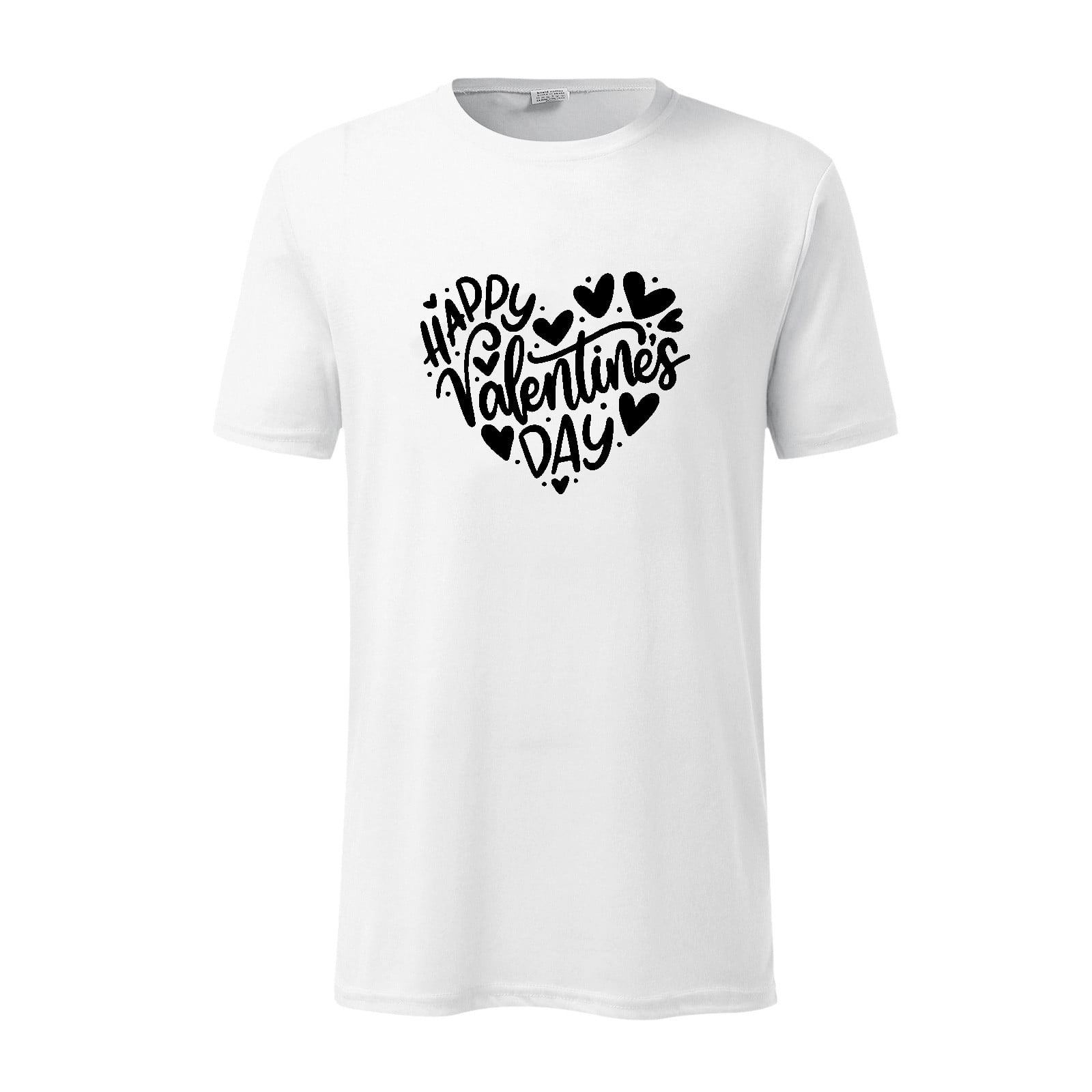 KIJBLAE Rollbacks Men's T-Shirt Happy Valentine's Day Heart Letter Print  Shirt Summer Cozy Clothes Classic Staple Shirts for Men Round Neck Pullover  Casual Tops Short Sleeve Tee Tops White L 