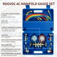 thumbnail image 2 of Manomètre 3 Voies, Ensemble de Manomètres pour Réfrigérants R134a R410a R12 R22 R502, Manomètres avec Tuyaux de 5 Pieds, Adaptateur R410a, Perforation et Robinet Auto-Scellant, 2 of 6