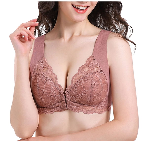 JINMGG 2024 Bras for Women Plus Size Women Lace Patchwork Bra Wire Free Underwear One-Piece Bra Everyday Underwear Coffee XXL