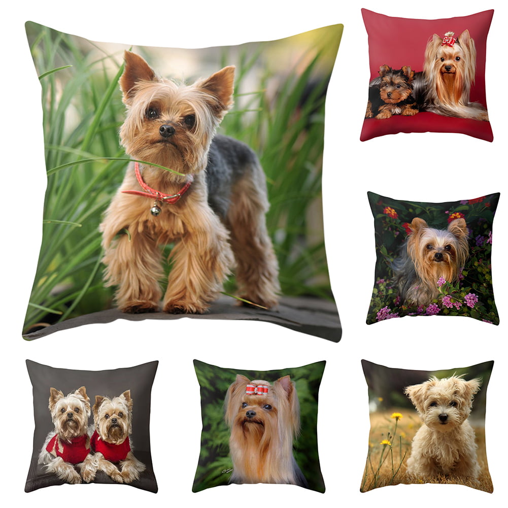Wholesale Soft Cotton Pillowcase Print Cute Pet Doggy Yorkshire Terrier Diy Decorative Cushion Covers 2 Sides 18 X 18-1 