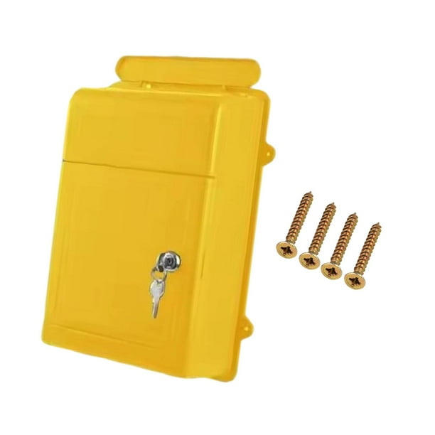 Buzón de pared con gran capacidad, apertura amplia, llave de seguridad, resistente al agua. Amarillo