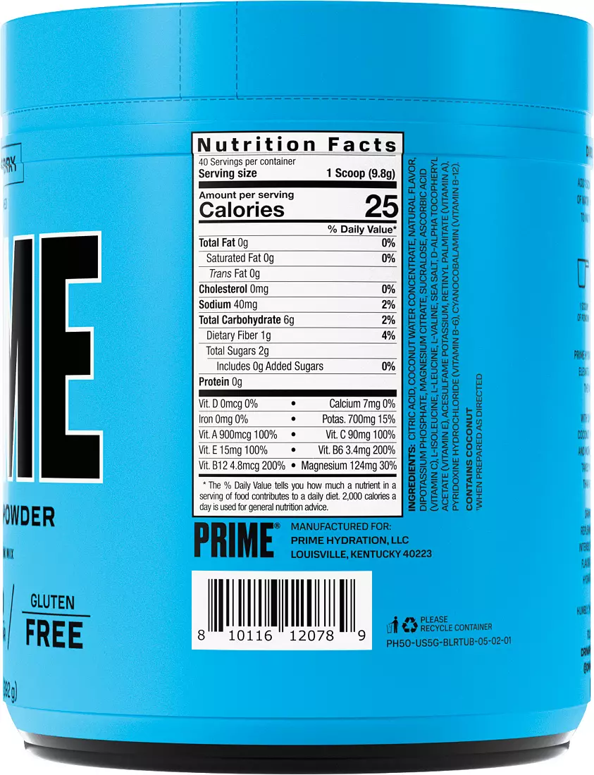 PRIME Hydration Powder Blue Raspberry 40 Servings 13.83 oz