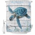 thumbnail image 2 of Sea Turtle Blue Waterproof Fabric Shower Curtain,Coastal Ocean Seaweed Wooden Grain Waterproof Fabric Shower Curtain for Bathroom Curtains Bathtubs Shower Curtains with 12 Hooks Extra Long 72x96, 2 of 8
