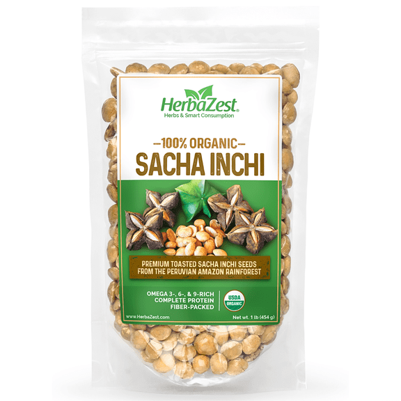 HerbaZest Sacha Inchi | 1 lb | USDA Certified Organic Seeds | Vegan, Gluten-Free & Protein-Rich | Perfect for Wholesome Snacking | Superfoods