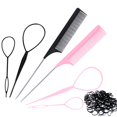 thumbnail image 1 of Hair Tail Tools, 6 Pcs Topsy Hair Loop Styling Set, 4 Pcs French Braid Tool Loop, 2 Pcs Tail Braiding Combs, 50 Black Rubber Bands, 1 of 5