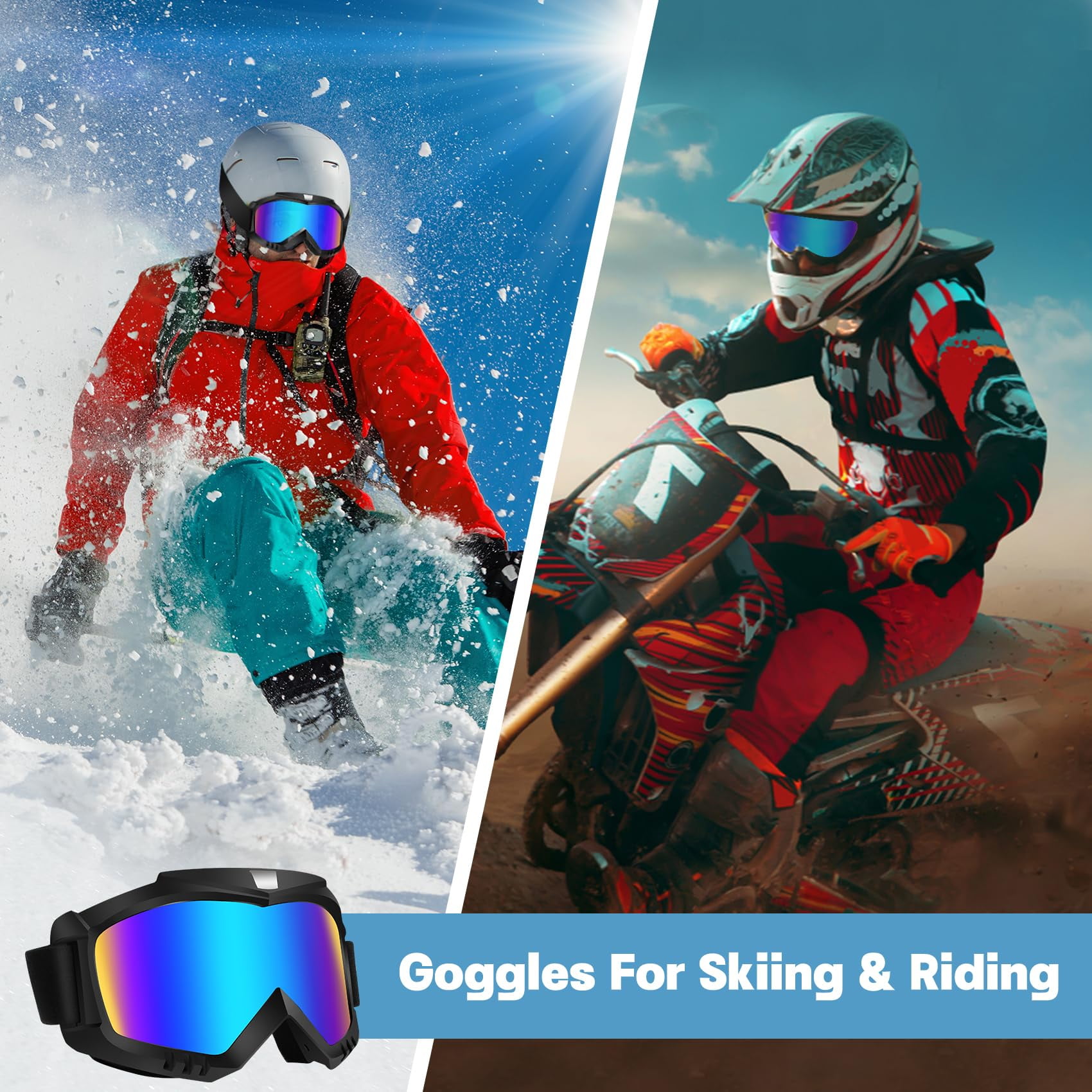 Dirt Bike Goggles 2 Pack - Motorcycle, ATV, Riding, Ski, Windproof Racing Glasses