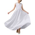 thumbnail image 3 of AHTJRT Bridesmaid Flower Dress for Girl V Back Bowknot Dresses A-Line Crewneck Sleeveless Cute Elegant Wedding Party Gowns White 3-4 Years, 3 of 10