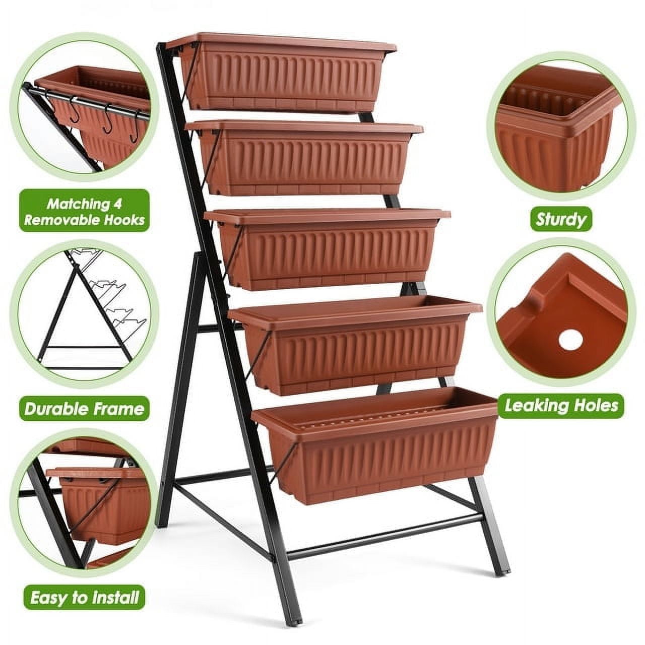 Funcid 4 ft Vertical Garden 5-Tier Raised Garden Bed for Patio Balcony Flower Herb Freestanding Garden Planter Box Brown, 26"×22.75×45"