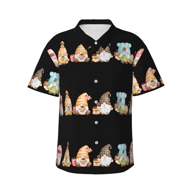Balery Coffee Gnome (2) Camisas hawaianas de manga corta para hombre, camisas playeras de corte holgado, camisas de vacaciones con botones,Large