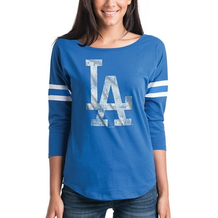 Los Angeles Dodgers Gear - Women's New Era Royal Los Angeles Dodgers Scoop Neck 3/4-Sleeve T-Shirt