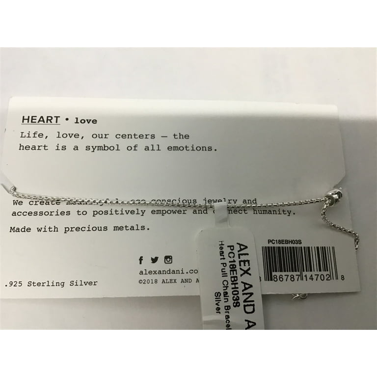 Alex and Ani Heart Pull Chain Bracelet Sterling Silver Expandable