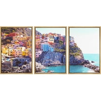 PixonSign Framed Canvas Print Wall Art Set Amalfi Cityscape Coastal Mediterranean Sea Italy Urban Architecture Photography Realism Scenic Landscape Decorative Multicolor - 16"x24"x3 Natural