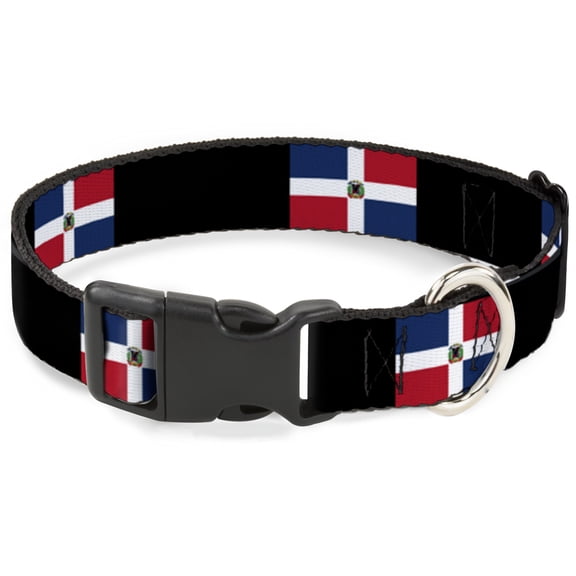 Buckle-Down Pet Collar, Dog Collar Plastic Buckle, Dominican Republic Flags Black Blocks, 13 to 17 Inches 1.5 Inch Wide