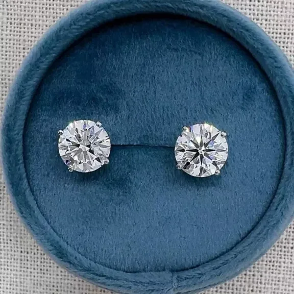 4ct Round Cut Lab Created Diamond Solitaire Stud Earrings 14k White Gold Plated