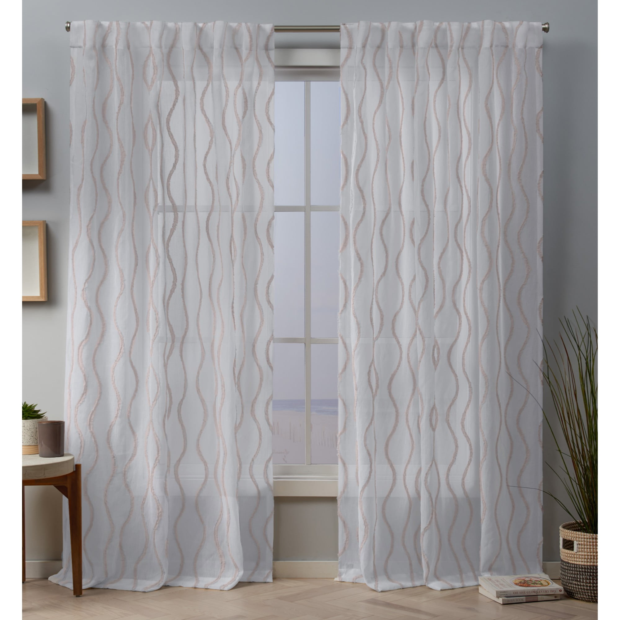 Exclusive Home Curtains 2 Pack Belfast Woven Wave Embellished Sheer