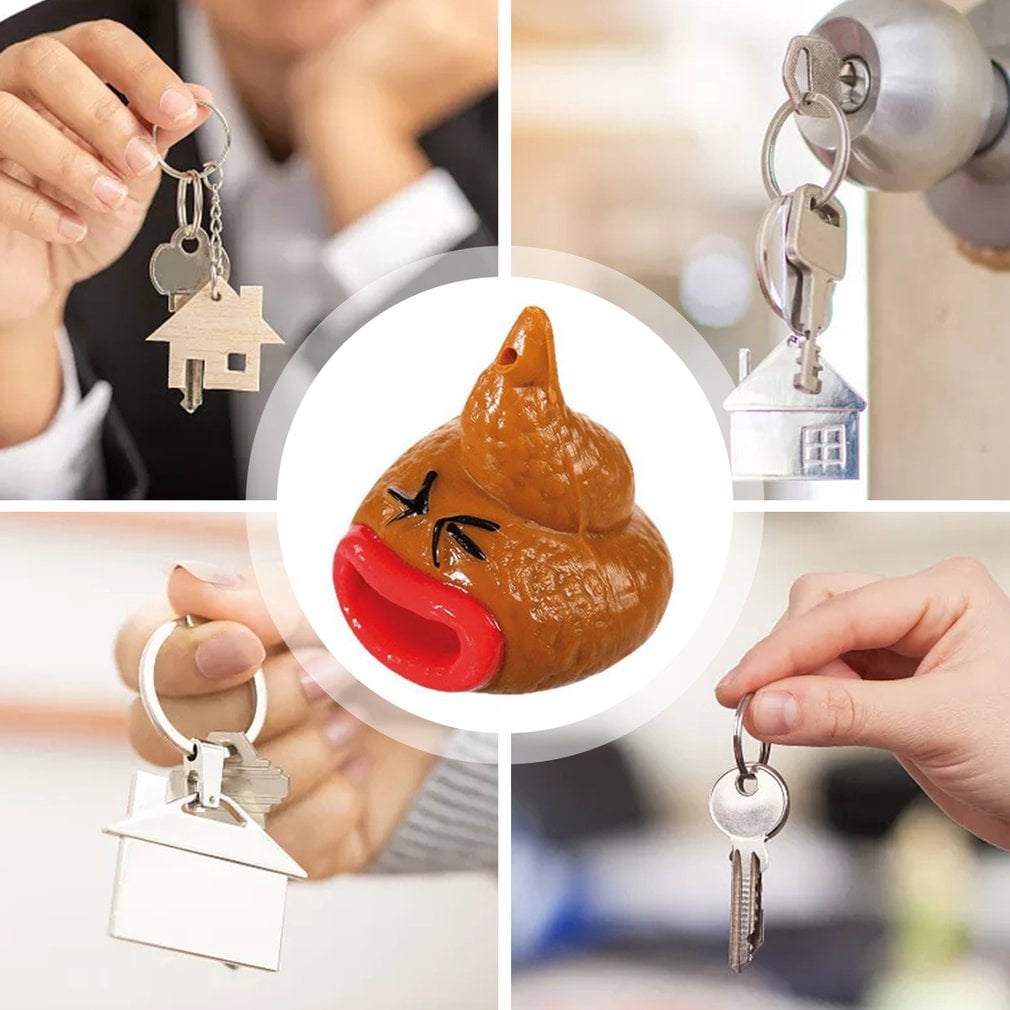 NEWLY Funny Poop Keychain Squishy Toy Pop Out Tongues Novelty Fun Tricky Prank Squeeze