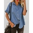 thumbnail image 2 of HOTAPEI Button Down Shirts for Women Casual Vintage V Neck Short Sleeve Tops With Pockets, 2 of 6