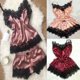 thumbnail image 1 of 2024 New Women Bow Sleepwear Sleeveless Strap Nightwear Lace Trim Satin Cami Top Pajama Sets femme sexy lingerie pyjamas women, 1 of 4