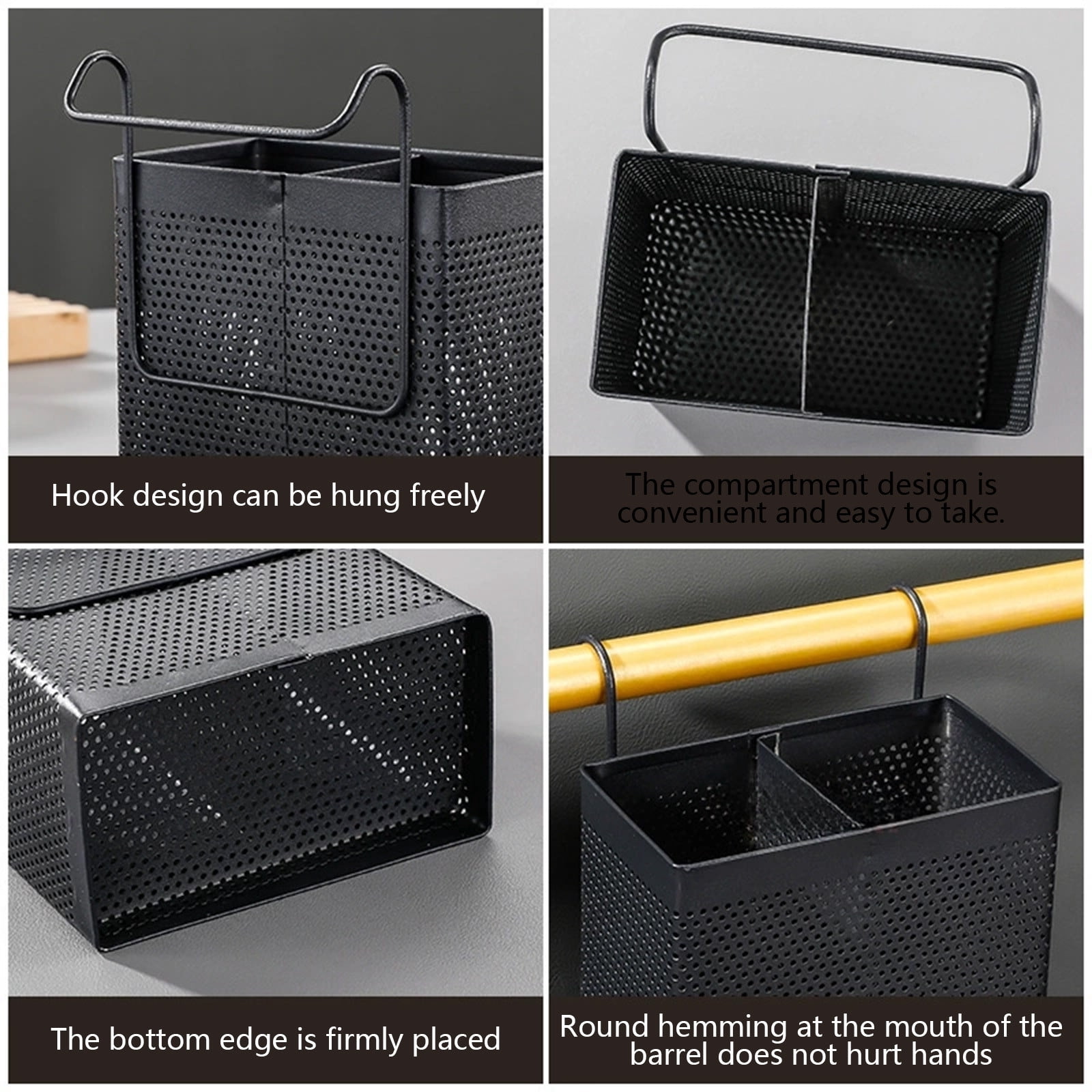 Stainless Steel Chopsticks Holder Ventilated Utensil Organizer with Hanging Hook for Kitchen Countertop Wall Mount Storage Solution for Forks Spoons Cooking Tools Drainage Design